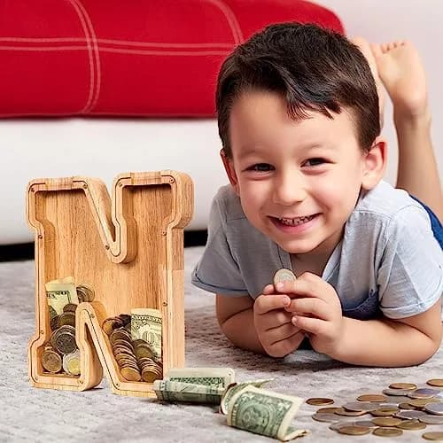 summidate Wooden Letter Piggy Bank for Kids, Clear 9" Alphabet N Money Bank | Organic Wood & Acrylic thumbnail 6