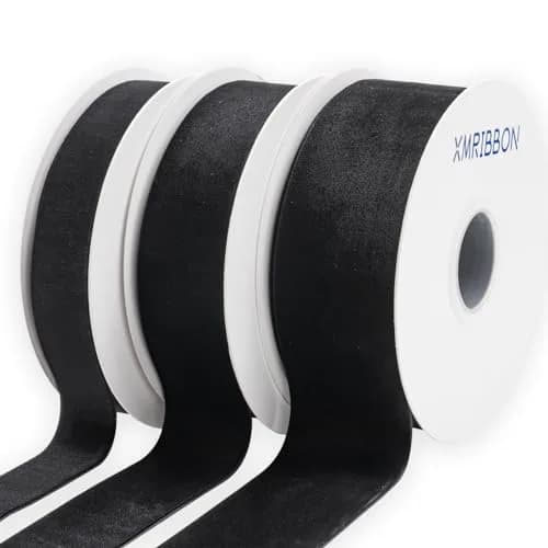 XMRIBBON Black Velvet Ribbon Single Sided 2.54 cm (1 Inch) x 9.14 m (10 Yards) Spool | Classic Solid Nylon Craft Ribbon thumbnail 6