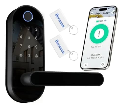 Dermum Black Fingerprint Digital Smart Lock with Handle & Keypad | App Control Biometric Deadbolt Door Knob thumbnail 1