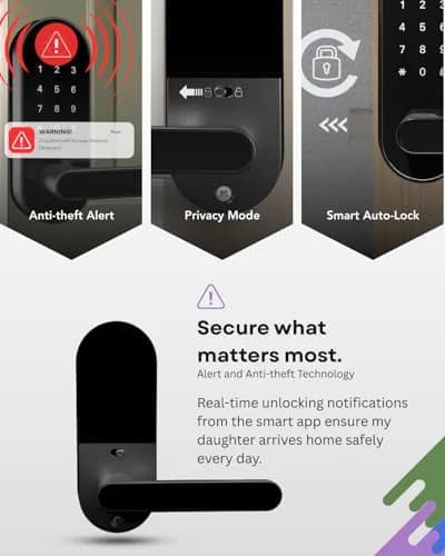 Dermum Black Fingerprint Digital Smart Lock with Handle & Keypad | App Control Biometric Deadbolt Door Knob thumbnail 5