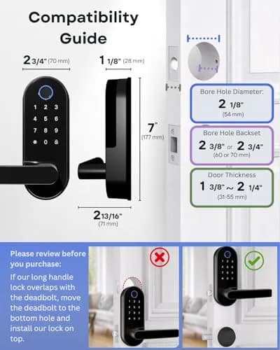 Dermum Black Fingerprint Digital Smart Lock with Handle & Keypad | App Control Biometric Deadbolt Door Knob thumbnail 7