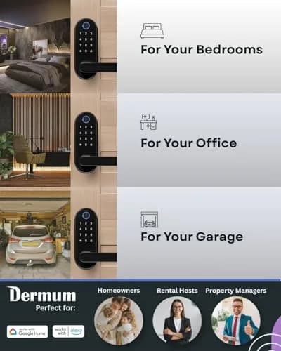 Dermum Black Fingerprint Digital Smart Lock with Handle & Keypad | App Control Biometric Deadbolt Door Knob thumbnail 2