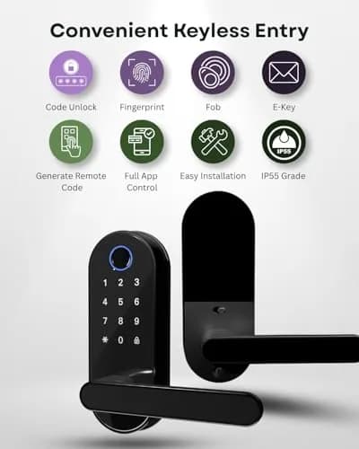 Dermum Black Fingerprint Digital Smart Lock with Handle & Keypad | App Control Biometric Deadbolt Door Knob thumbnail 4