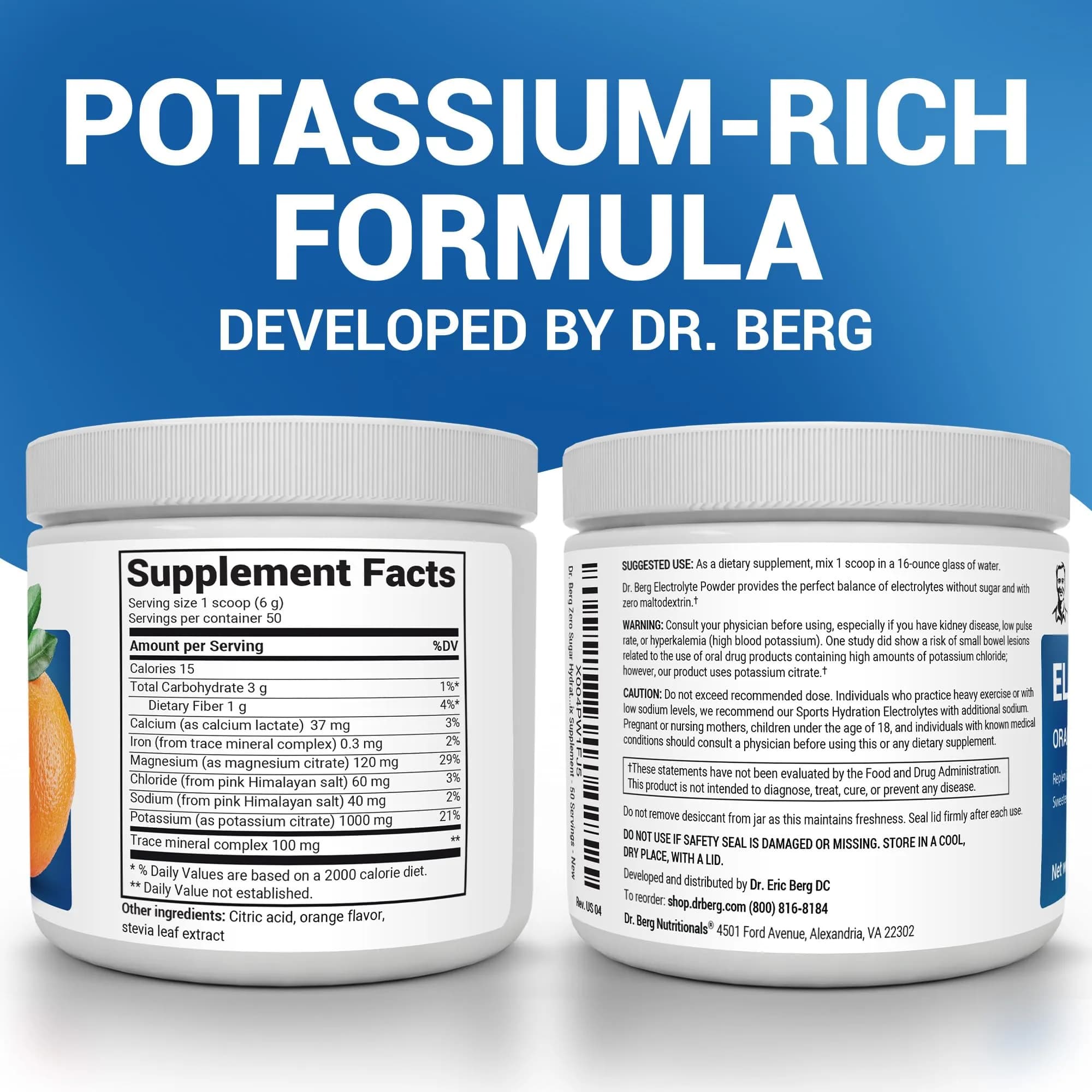 Dr. Berg Orange Keto Electrolyte Powder - 50 Servings, Zero Sugar, 1000mg Potassium - view 2