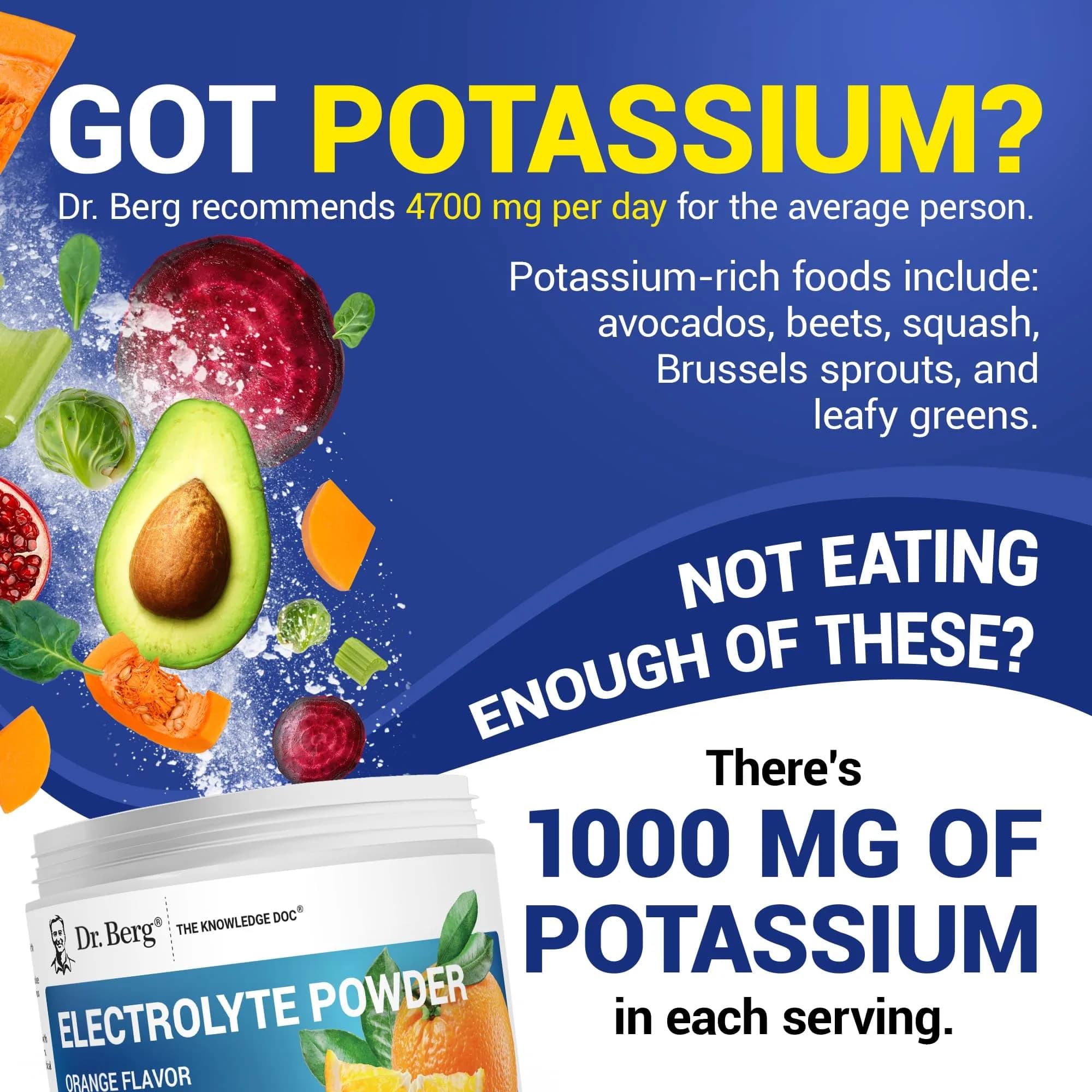 Dr. Berg Orange Keto Electrolyte Powder - 50 Servings, Zero Sugar, 1000mg Potassium - view 4