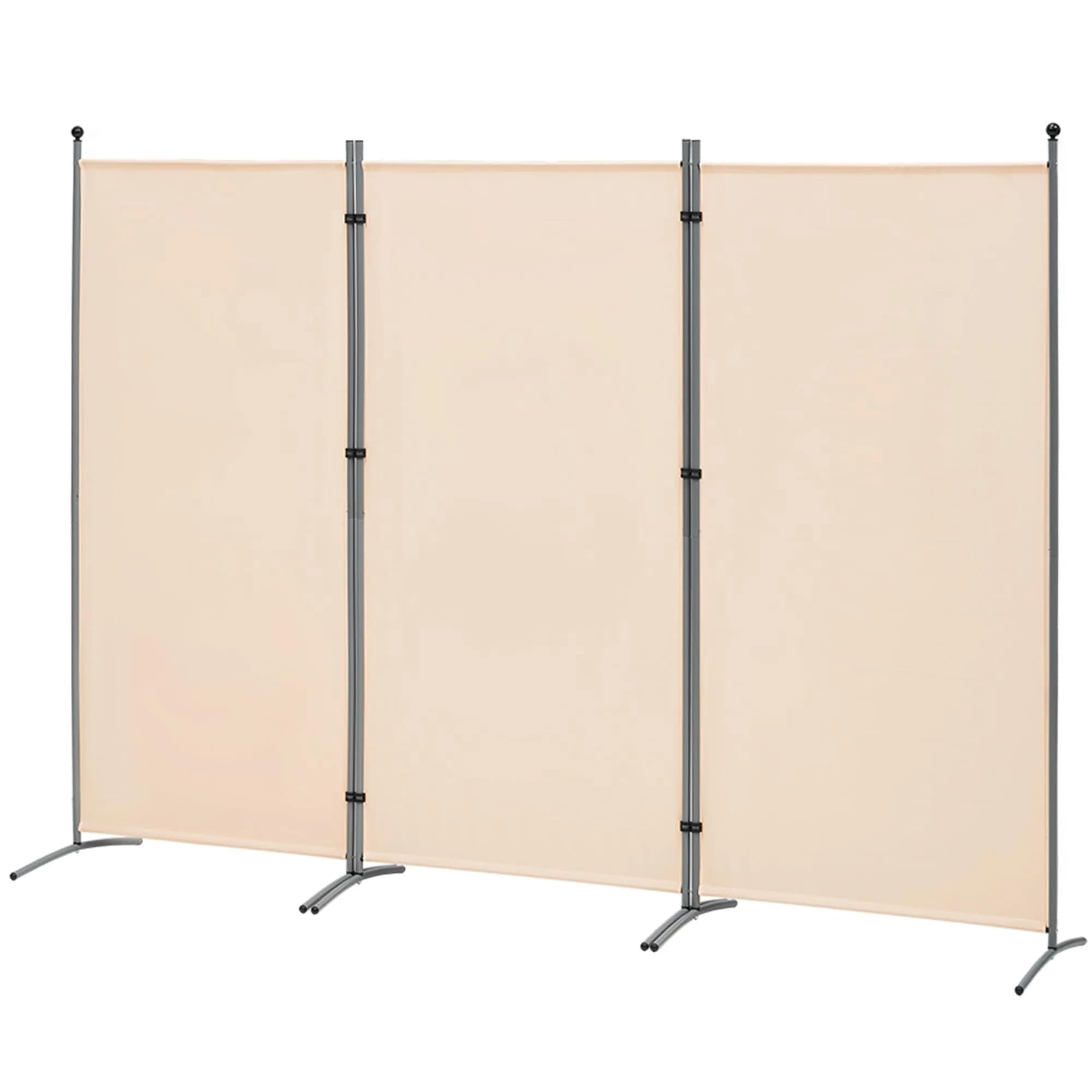 Spurgehom 3 Panel Folding Room Divider Privacy Screen 208 cm (102" W x 71" H) | Freestanding Beige Fabric Partition — Beige