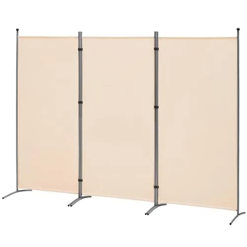 Spurgehom 3 Panel Folding Room Divider Privacy Screen 208 cm (102" W x 71" H) | Freestanding Beige Fabric Partition thumbnail 1