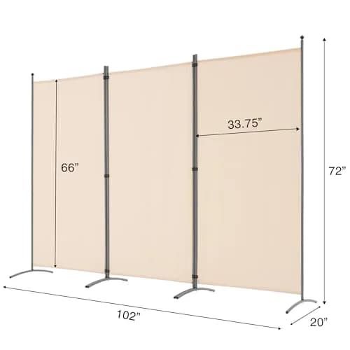 Spurgehom 3 Panel Folding Room Divider Privacy Screen 208 cm (102" W x 71" H) | Freestanding Beige Fabric Partition thumbnail 5