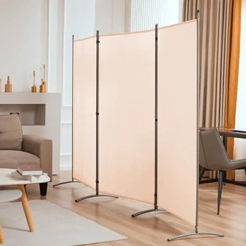 Spurgehom 3 Panel Folding Room Divider Privacy Screen 208 cm (102" W x 71" H) | Freestanding Beige Fabric Partition thumbnail 6