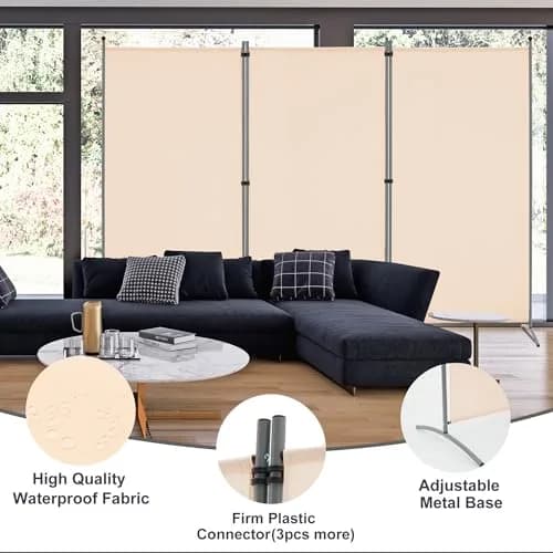 Spurgehom 3 Panel Folding Room Divider Privacy Screen 208 cm (102" W x 71" H) | Freestanding Beige Fabric Partition thumbnail 2