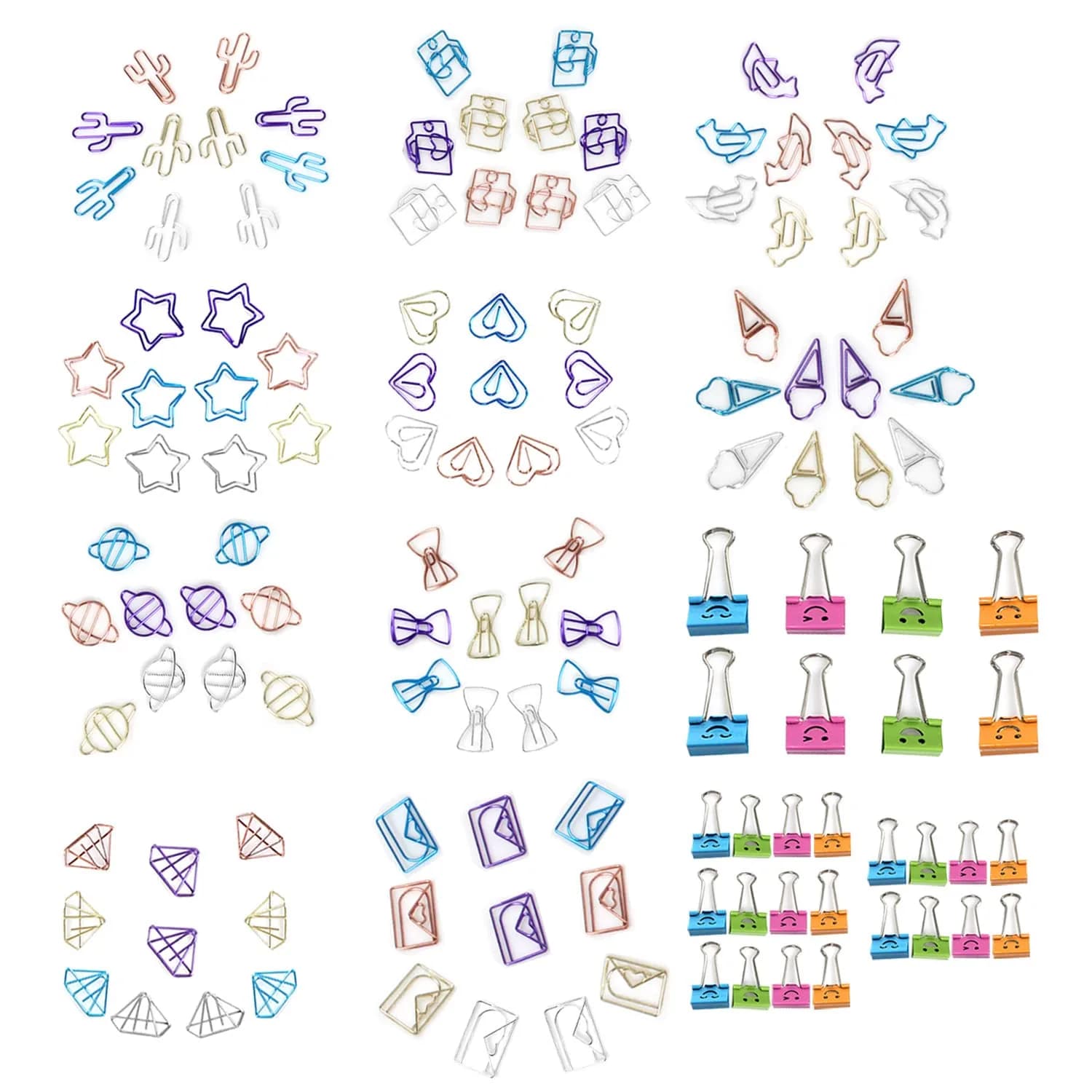 Auson 128 Pcs Colorful Paperclips and Binder Clips Set | 10 Patterns, Rust-Resistant, Holds Up To 50 Sheets — White, Purple, Pink, Blue, Green