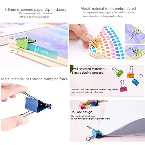 Auson 128 Pcs Colorful Paperclips and Binder Clips Set | 10 Patterns, Rust-Resistant, Holds Up To 50 Sheets thumbnail 6