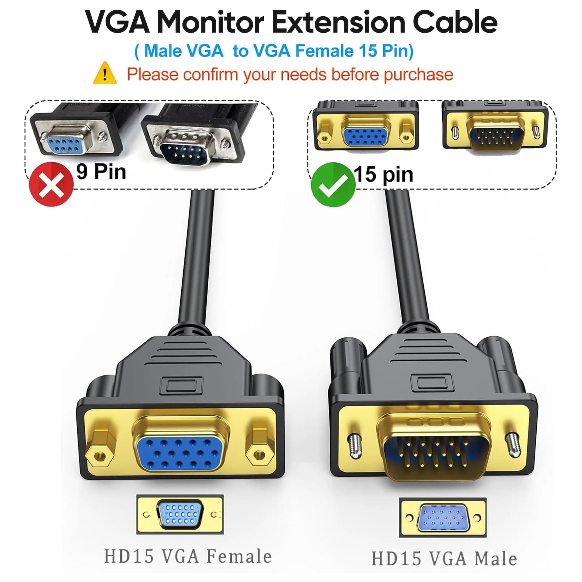 UV-CABLE VGA Extension Cable 3FT (0.91 m) Male to Female | 1080P Full HD Support - view 2