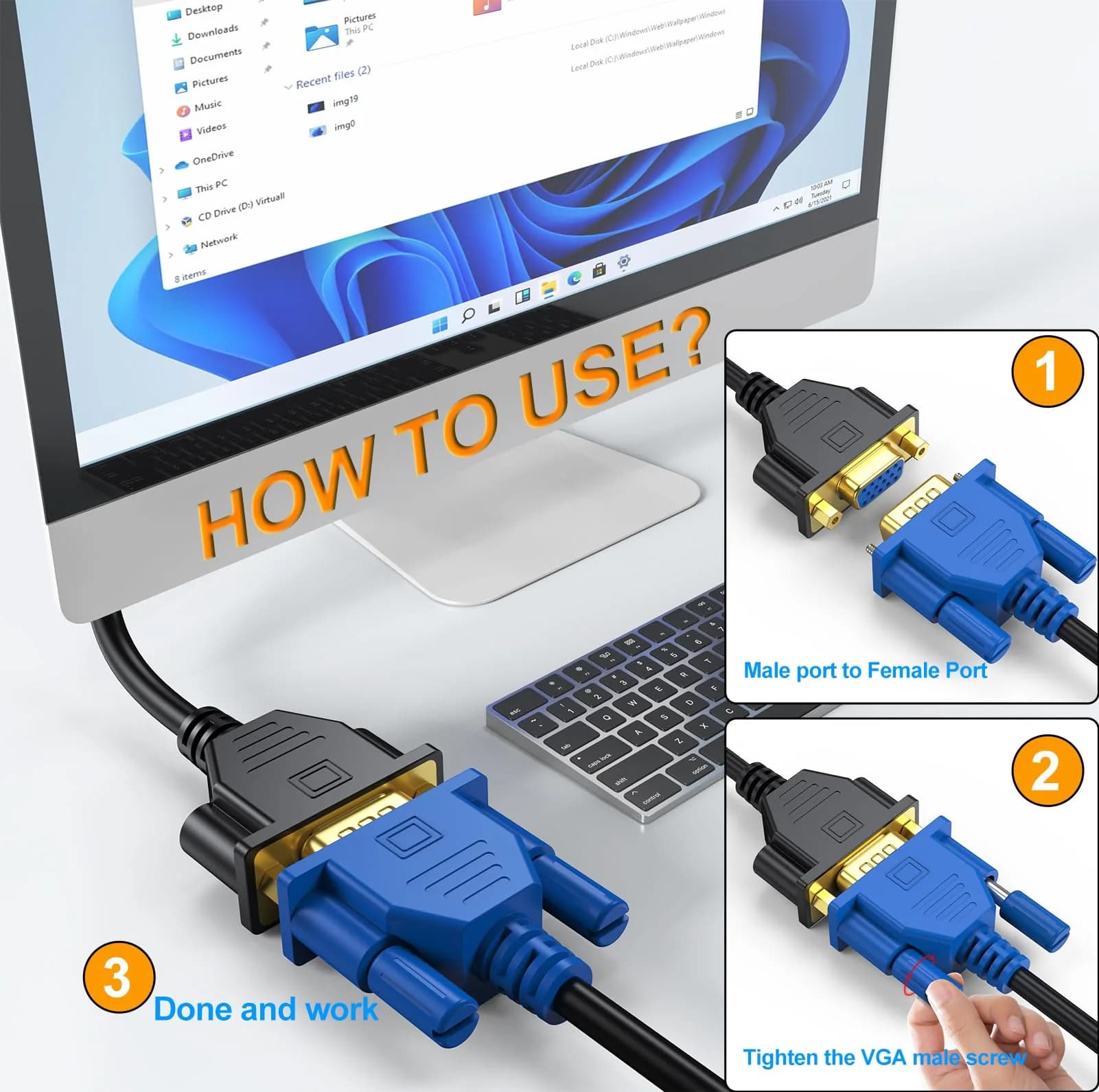 UV-CABLE VGA Extension Cable 3FT (0.91 m) Male to Female | 1080P Full HD Support - view 4