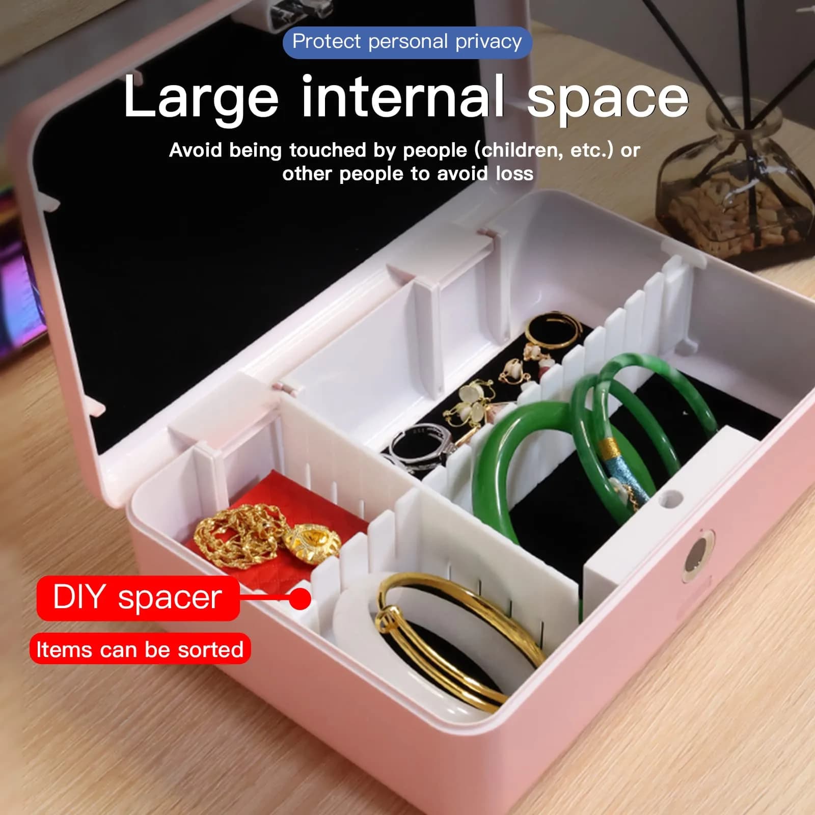 AICase Biometric Fingerprint Safe Box Pink | Rechargeable Lock Box for Home Office Travel - view 5