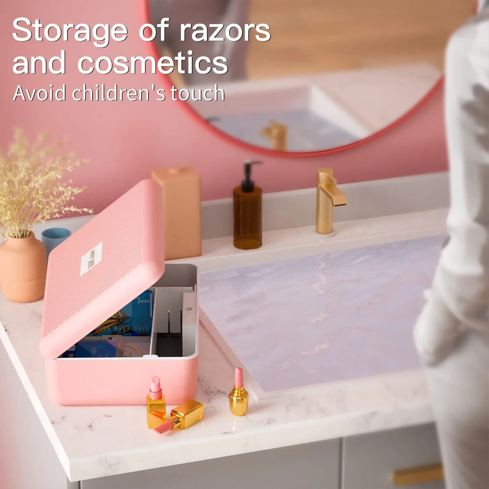 AICase Biometric Fingerprint Safe Box Pink | Rechargeable Lock Box for Home Office Travel - view 7