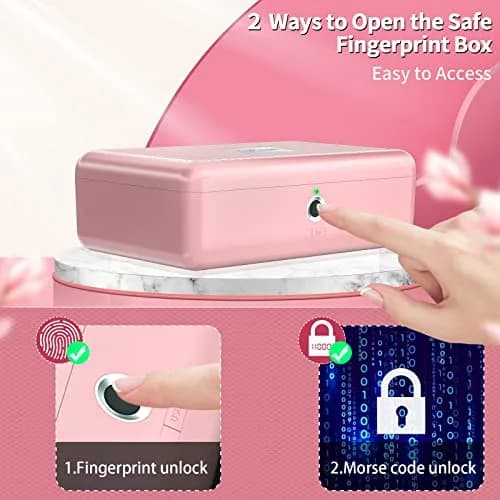 AICase Biometric Fingerprint Safe Box Pink | Rechargeable Lock Box for Home Office Travel thumbnail 2