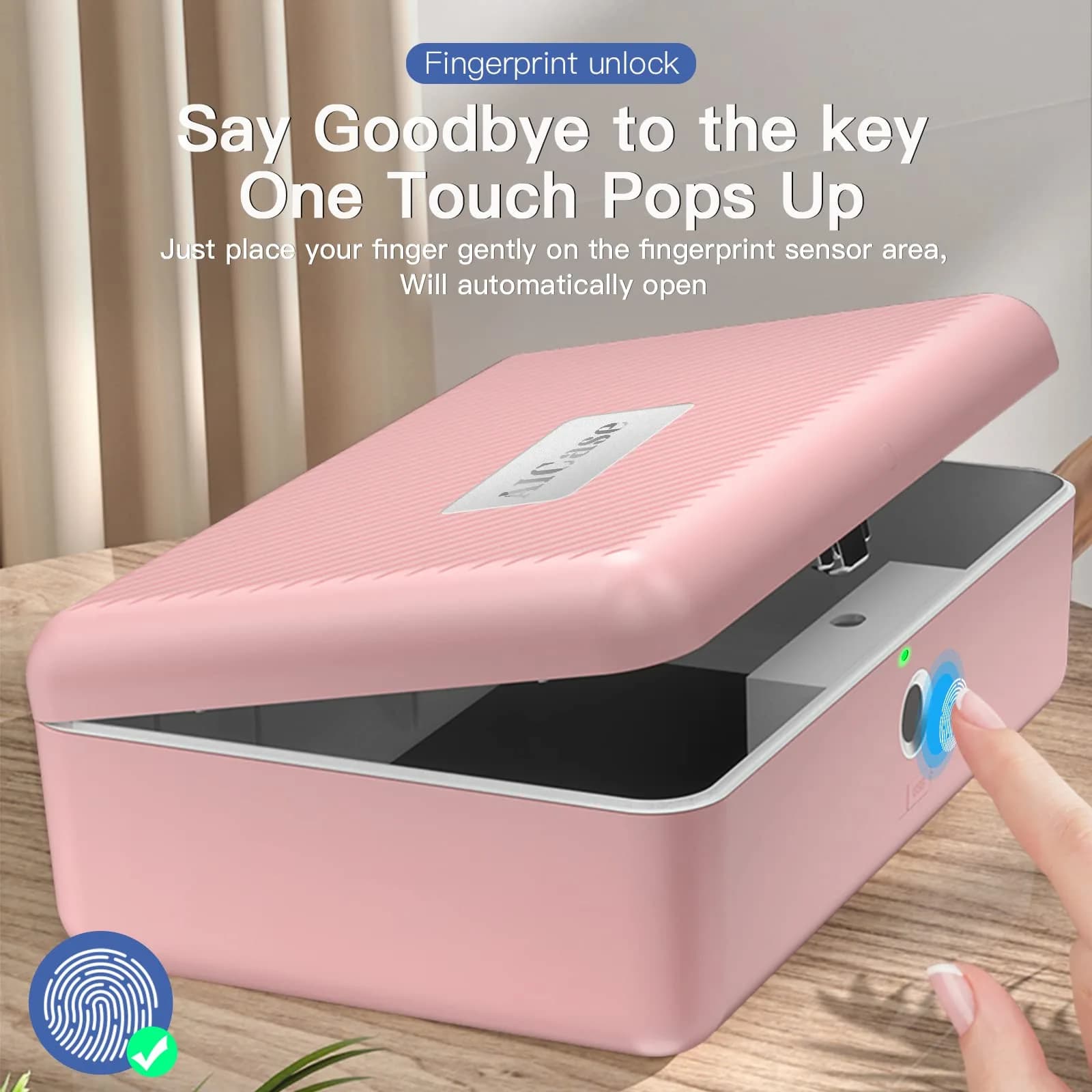 AICase Biometric Fingerprint Safe Box Pink | Rechargeable Lock Box for Home Office Travel - view 3