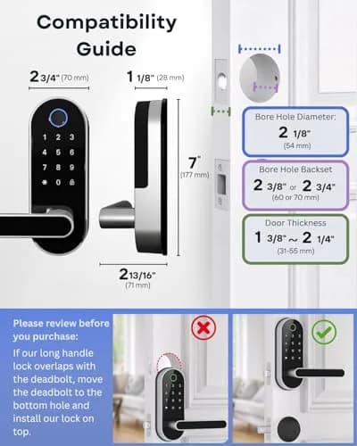 Dermum Smart Digital Door Lock with Handle & Keypad, Fingerprint Biometric Deadbolt - Silver thumbnail 6
