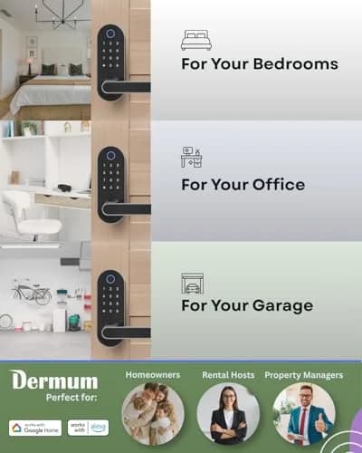 Dermum Smart Digital Door Lock with Handle & Keypad, Fingerprint Biometric Deadbolt - Silver thumbnail 3