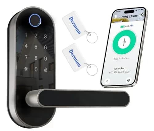 Dermum Smart Digital Door Lock with Handle & Keypad, Fingerprint Biometric Deadbolt - Silver - main product image