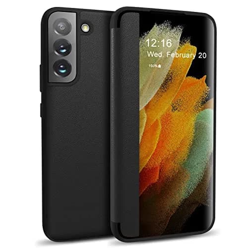 ZUSLAB Flip Case for Samsung Galaxy S22+ 6.6'' 2022 | Black Translucent Matte PC Folio with Window View thumbnail 1