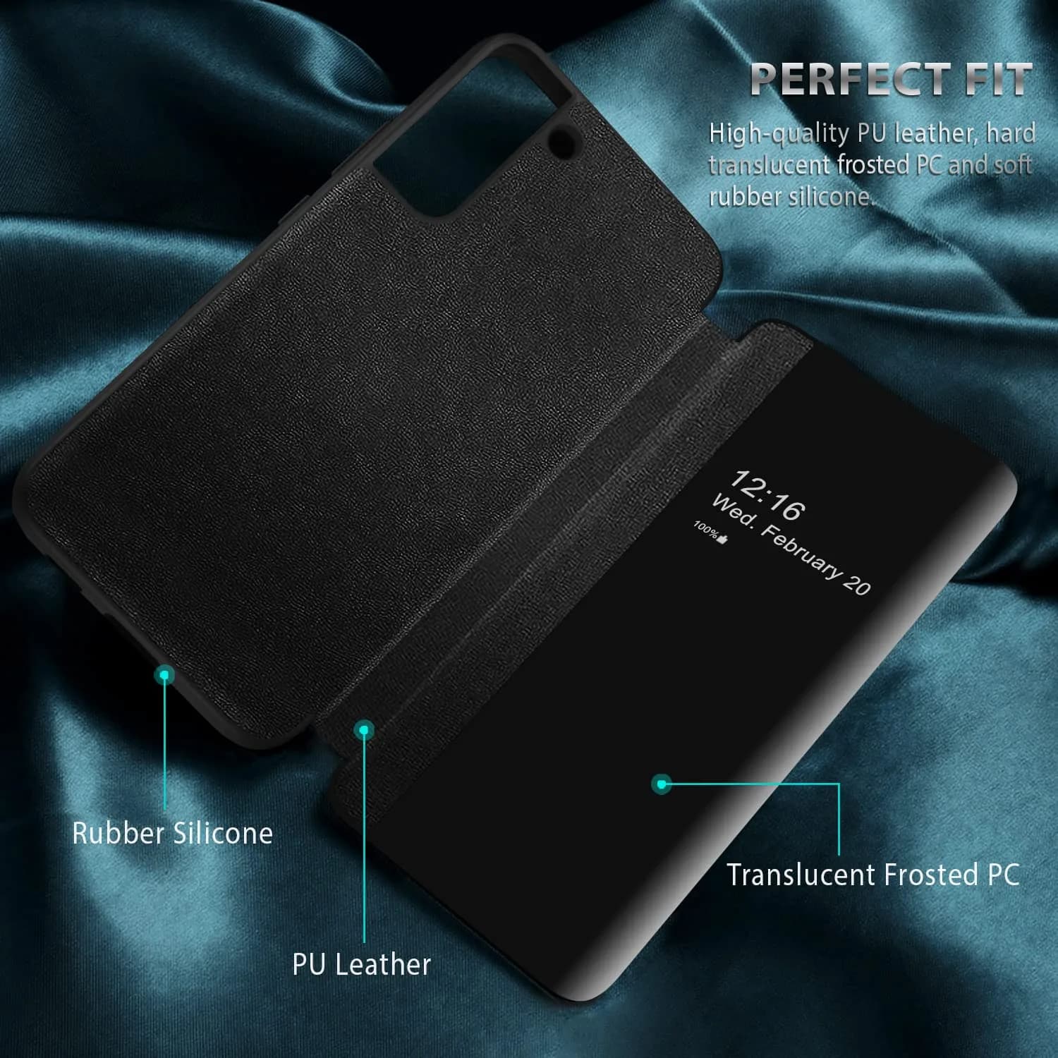 ZUSLAB Flip Case for Samsung Galaxy S22+ 6.6'' 2022 | Black Translucent Matte PC Folio with Window View - view 4
