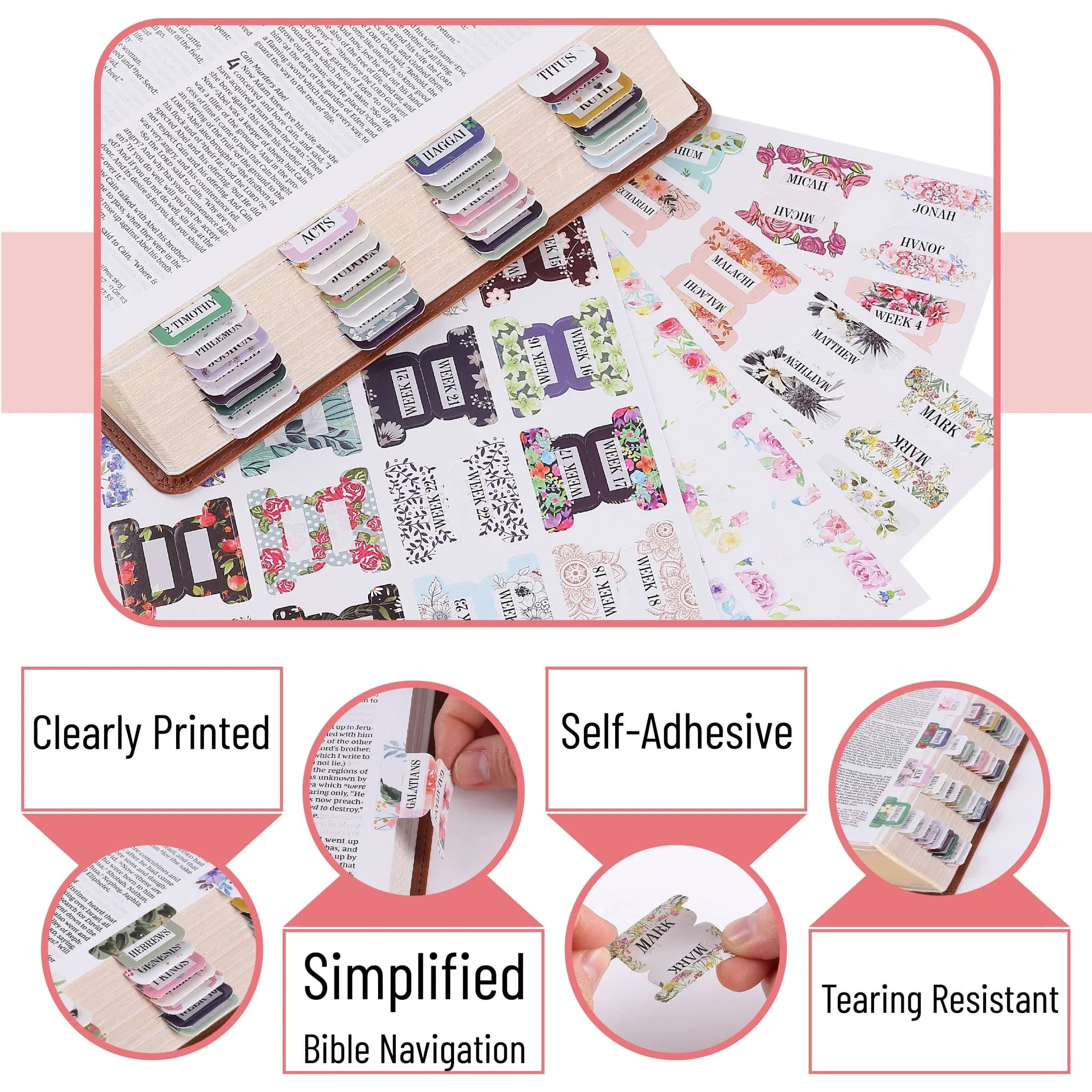 Mr. Pen Laminated Floral Bible Tabs - Gold Foil Lettering, Large Print for Bible Study & Organization - view 4