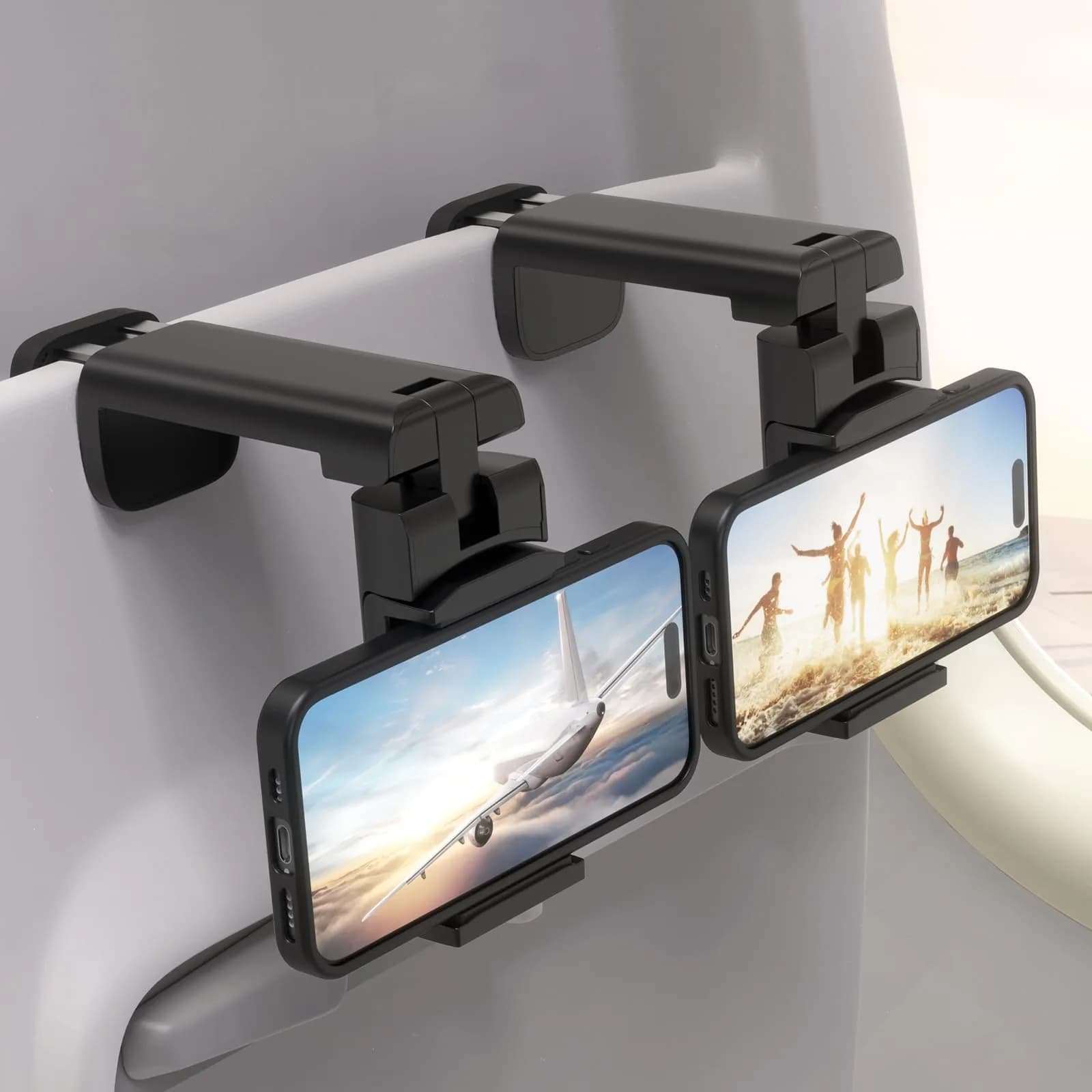 Klearlook Universal Airplane Phone Holder 2 Pack Pink | Rotatable Mount for Tray Table & Desk, Hands-Free Adjustable Stand