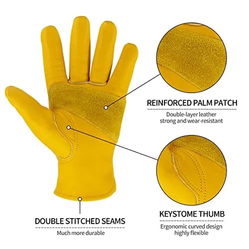 KKOYING Leather Work Gloves for Men & Women | Reinforced Cowhide, Puncture & Cut Resistant, Small thumbnail 4