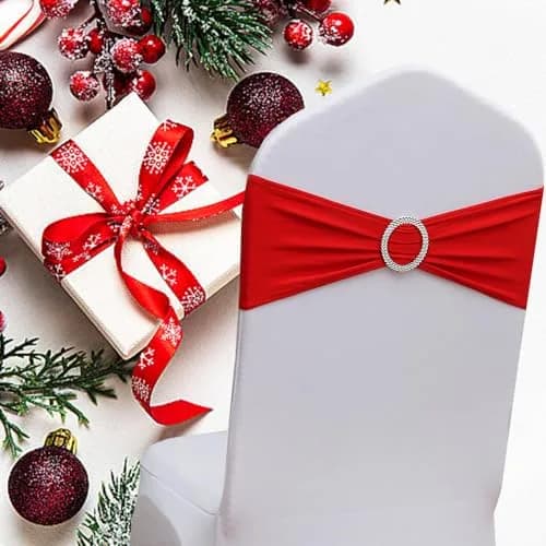 Gankar Red Spandex Chair Sashes 50 Pack (1.288 kg) | Wedding & Party Chair Bands with Buckles thumbnail 1