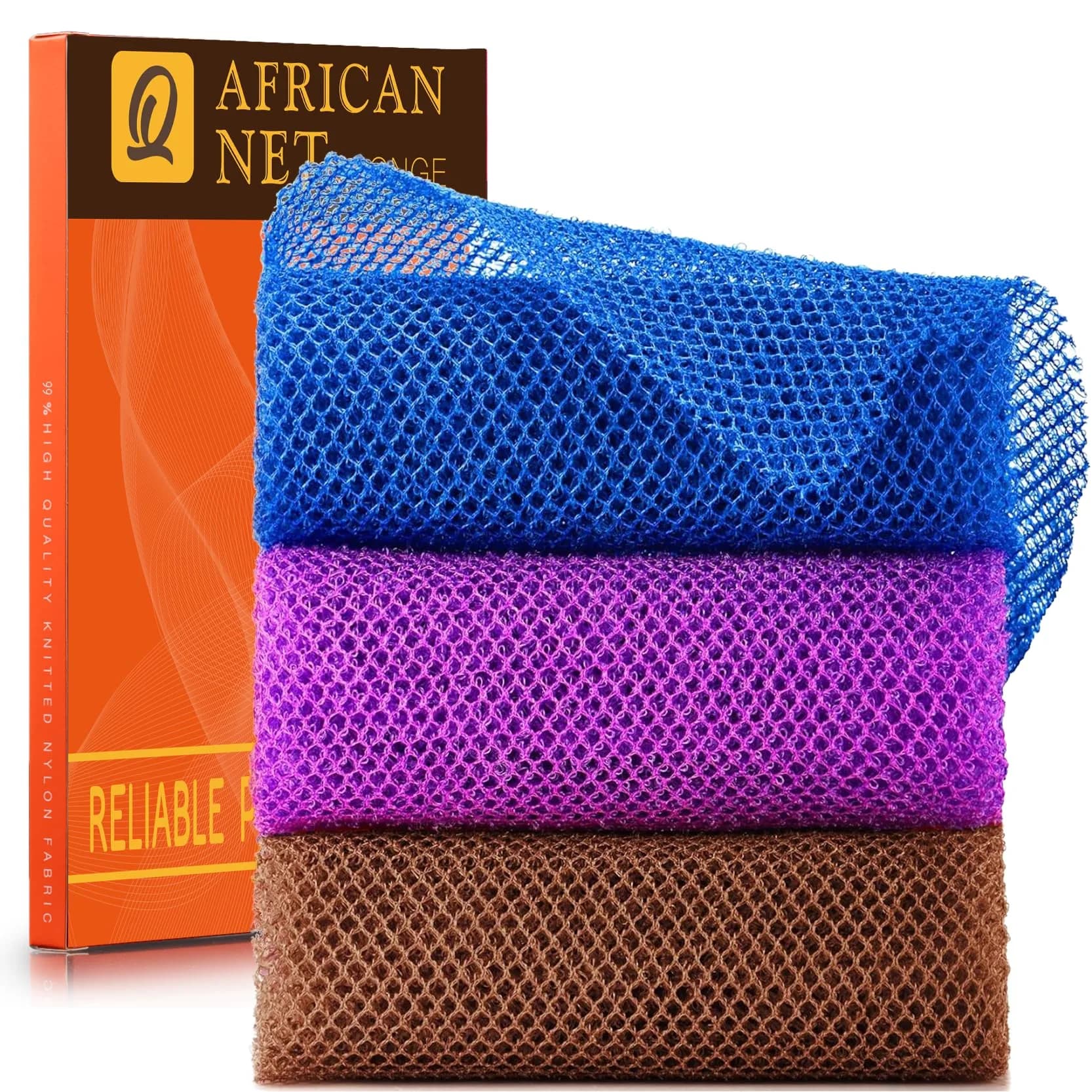 UJFQBH African Net Sponge 3 Pack (Berry Pink) | Deep Cleansing & Gentle Exfoliation for All Skin Types — Brown, Blue, Purple