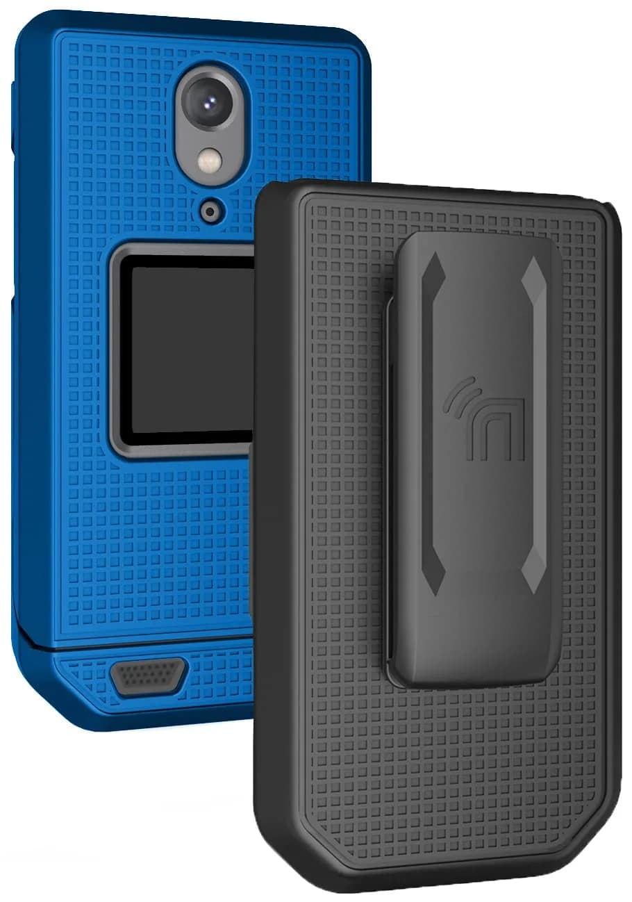 Nakedcellphone Combo for CAT S22 Flip Phone Case with Belt Clip - Blue | Slim Polycarbonate Cover & Rotating Holster thumbnail 1