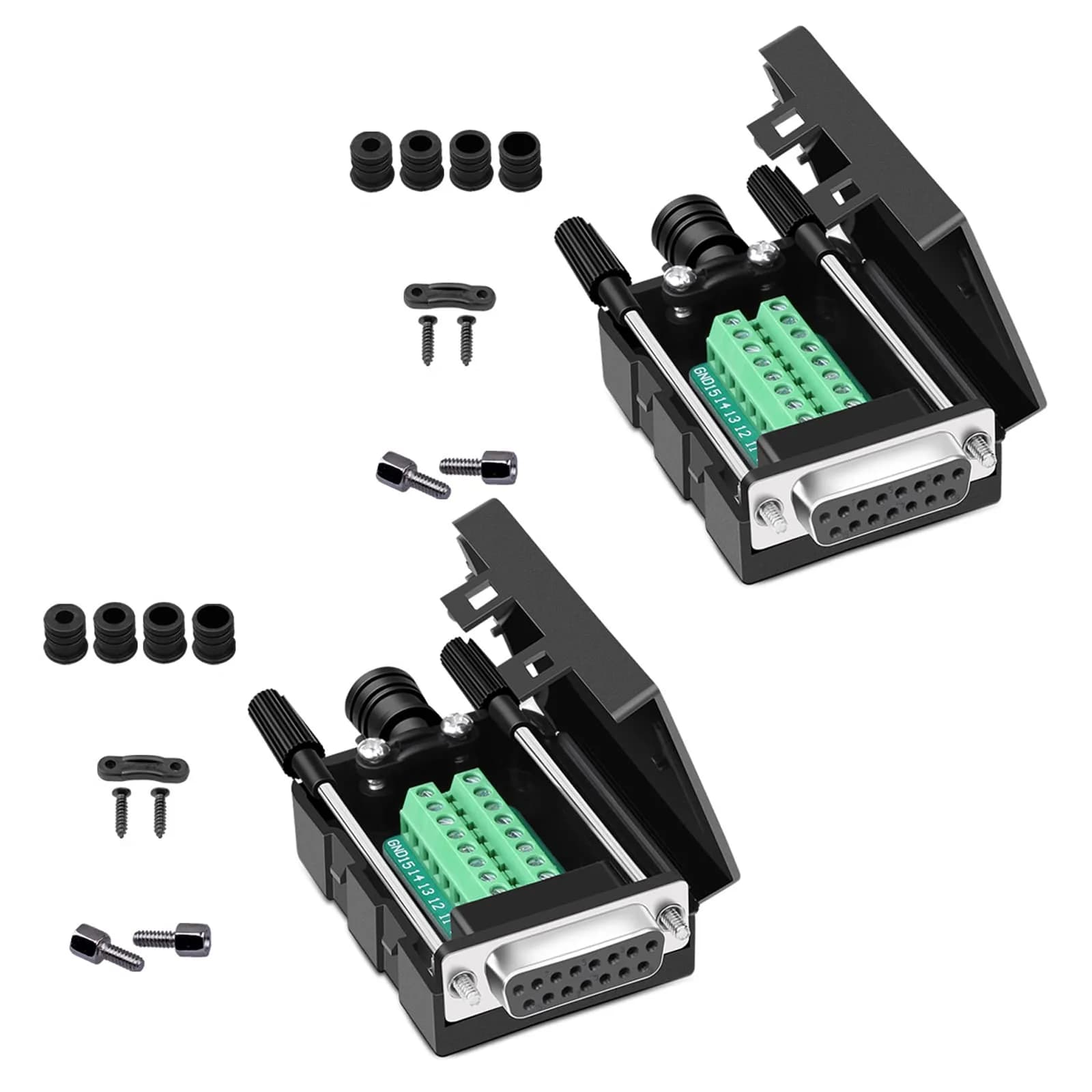 ANMBEST DB15 Female Solderless RS232 Serial to 15 Pin Terminal Adapter 2-Pack | Connects Legacy Devices - main product image