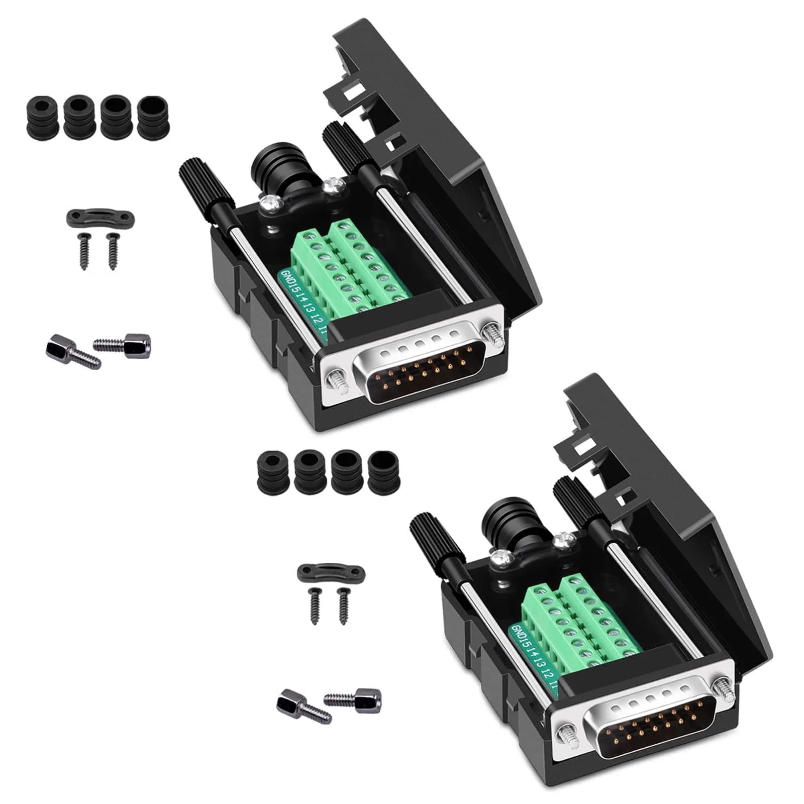 ANMBEST DB15 Solderless RS232 Serial to 15 Pin Terminal Male Adapter (2-Pack, Black) | Connect Legacy Devices - main product image