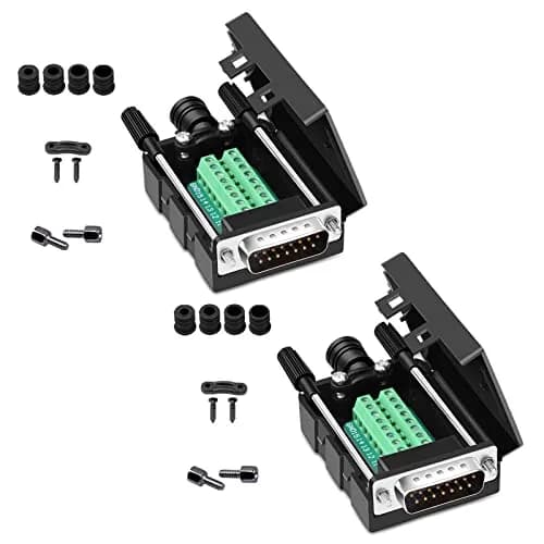 ANMBEST DB15 Solderless RS232 Serial to 15 Pin Terminal Male Adapter (2-Pack, Black) | Connect Legacy Devices thumbnail 1