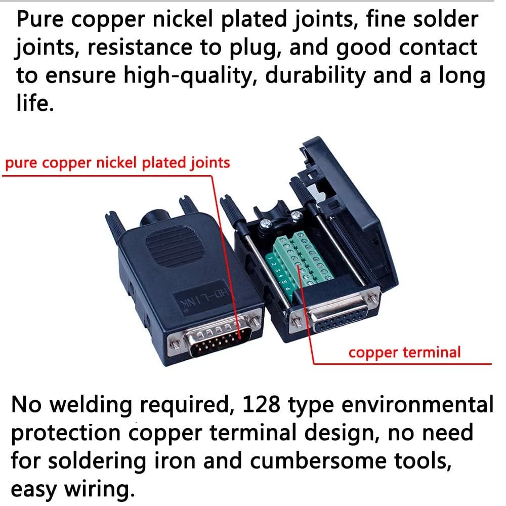 ANMBEST DB15 Solderless RS232 Serial to 15 Pin Terminal Male Adapter (2-Pack, Black) | Connect Legacy Devices - view 3