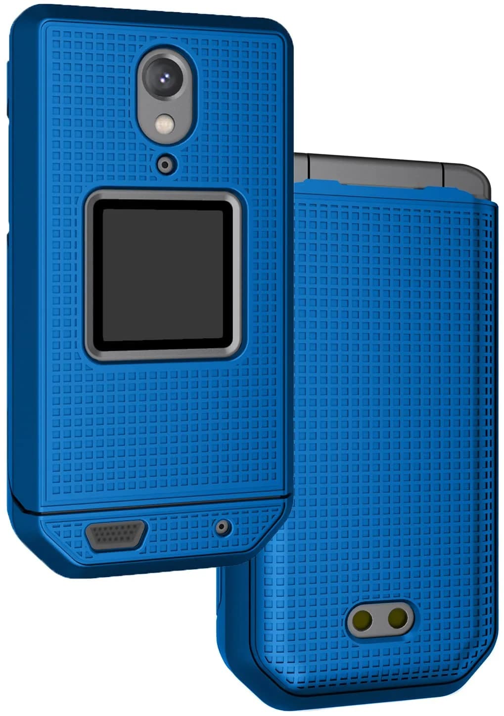 Nakedcellphone Grid Series Black Flip Phone Case for CAT S22 | Hard Polycarbonate with Matte Grip — Blue