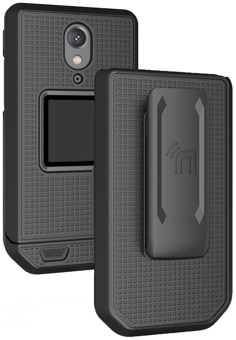 Nakedcellphone CAT S22 Flip Phone Case with Belt Clip Combo - Camo | Hard Shell & Rotating Holster Holder — Black