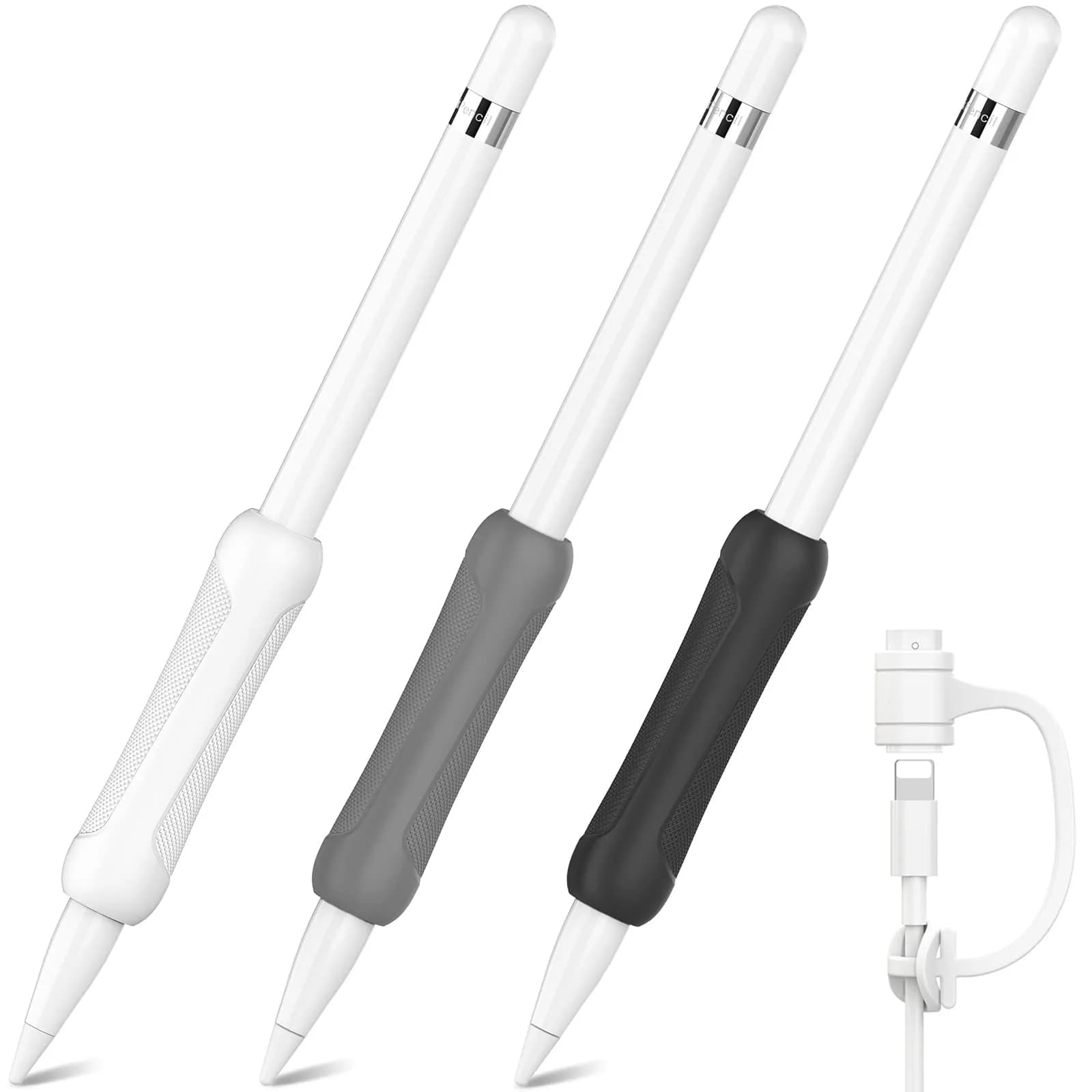 NIUTRENDZ 3 Pack Silicone Grip for Apple Pencil 1st Generation, Grey + Black + White | Ergonomic Sleeve for Comfortable Writing