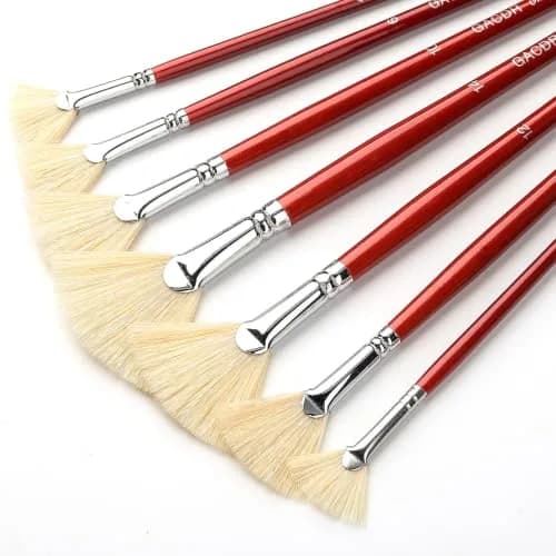 GACDR Fan Brush Set, 7 Hog Bristle Brushes for Acrylic & Oil Painting | Natural Hog Bristle, Long Wood Handles thumbnail 1