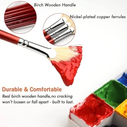 GACDR Fan Brush Set, 7 Hog Bristle Brushes for Acrylic & Oil Painting | Natural Hog Bristle, Long Wood Handles thumbnail 5