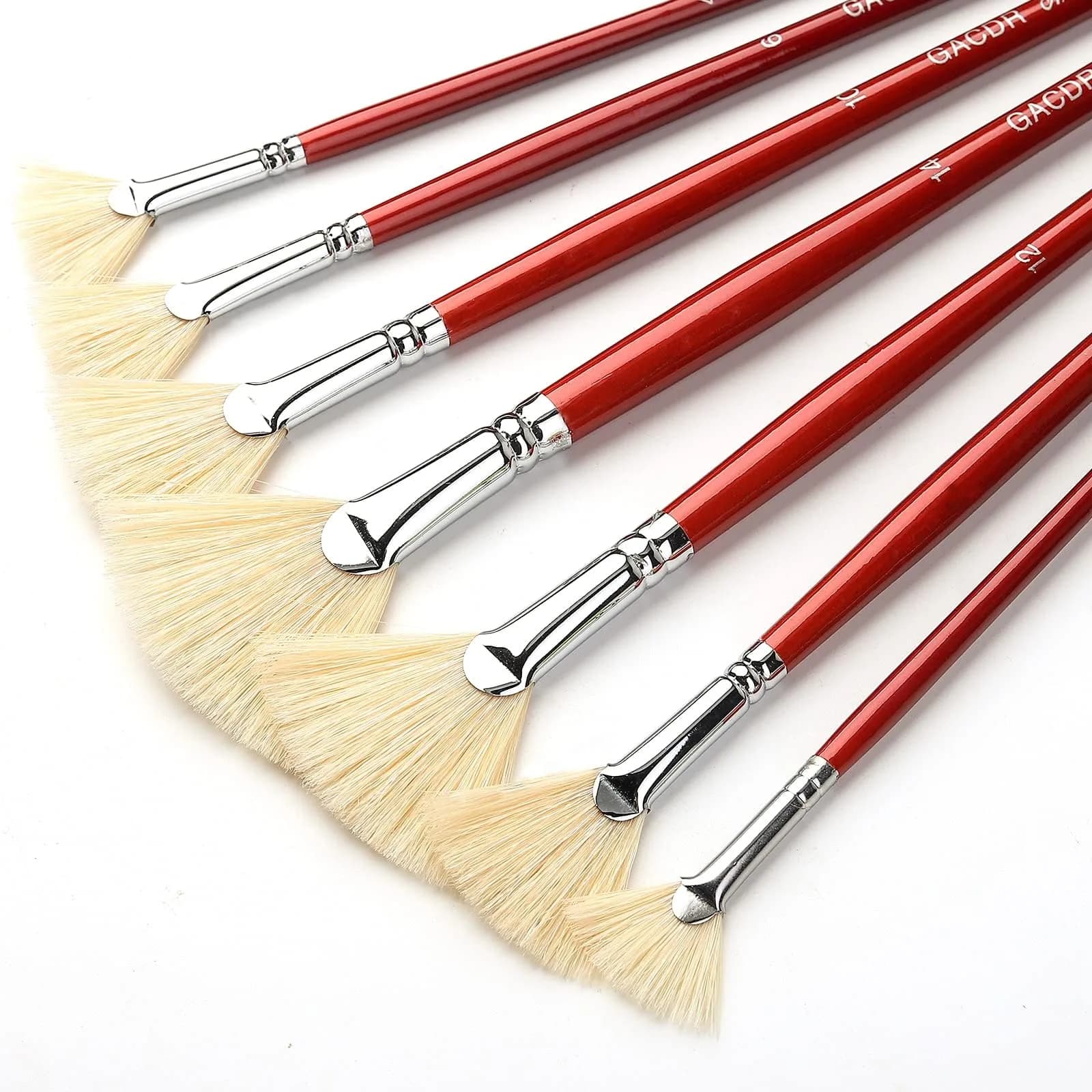 GACDR Fan Brush Set, 7 Hog Bristle Brushes for Acrylic & Oil Painting | Natural Hog Bristle, Long Wood Handles - main product image