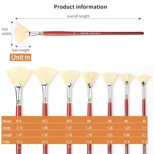 GACDR Fan Brush Set, 7 Hog Bristle Brushes for Acrylic & Oil Painting | Natural Hog Bristle, Long Wood Handles thumbnail 2