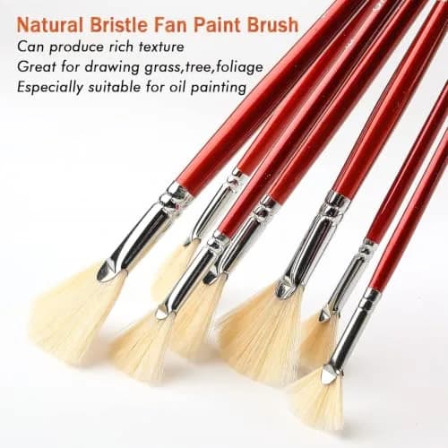 GACDR Fan Brush Set, 7 Hog Bristle Brushes for Acrylic & Oil Painting | Natural Hog Bristle, Long Wood Handles thumbnail 3