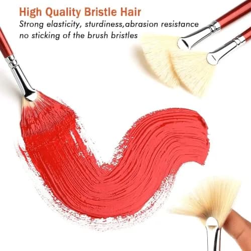 GACDR Fan Brush Set, 7 Hog Bristle Brushes for Acrylic & Oil Painting | Natural Hog Bristle, Long Wood Handles thumbnail 4