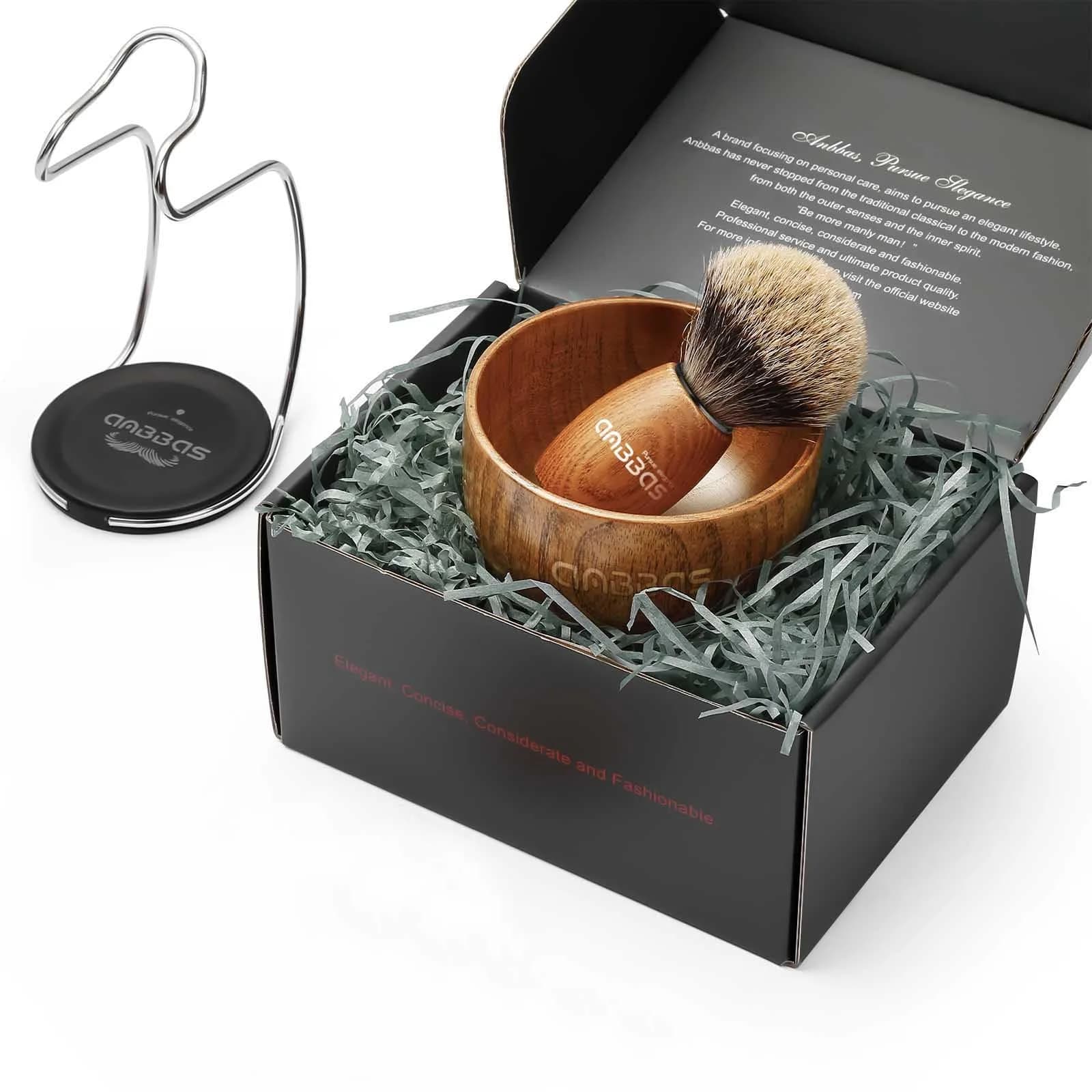 Anbbas 3-in-1 Badger Hair Shaving Brush Set with Stand and Lathering Bowl | Smooth Wet Shave for Men - view 7