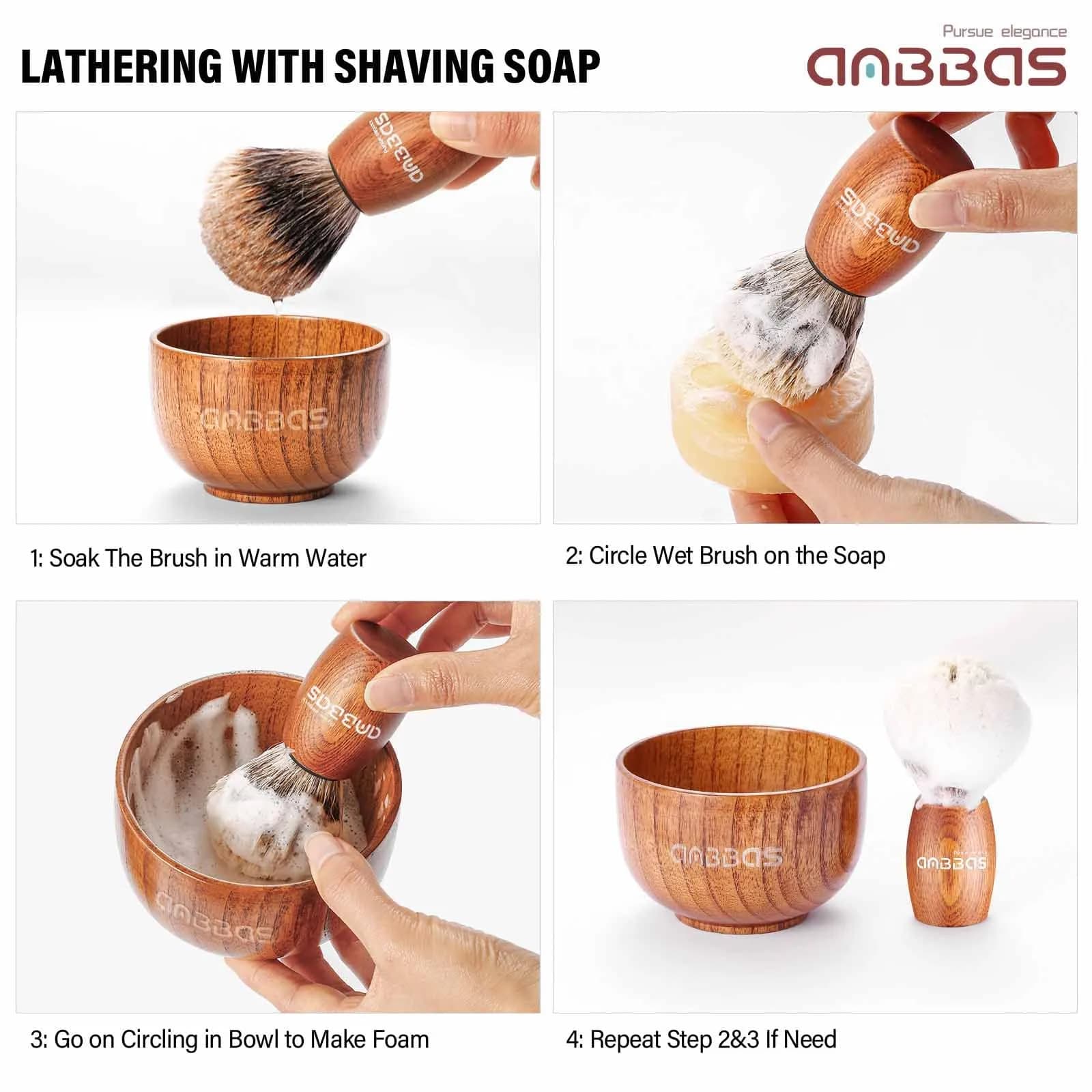 Anbbas 3-in-1 Badger Hair Shaving Brush Set with Stand and Lathering Bowl | Smooth Wet Shave for Men - view 8