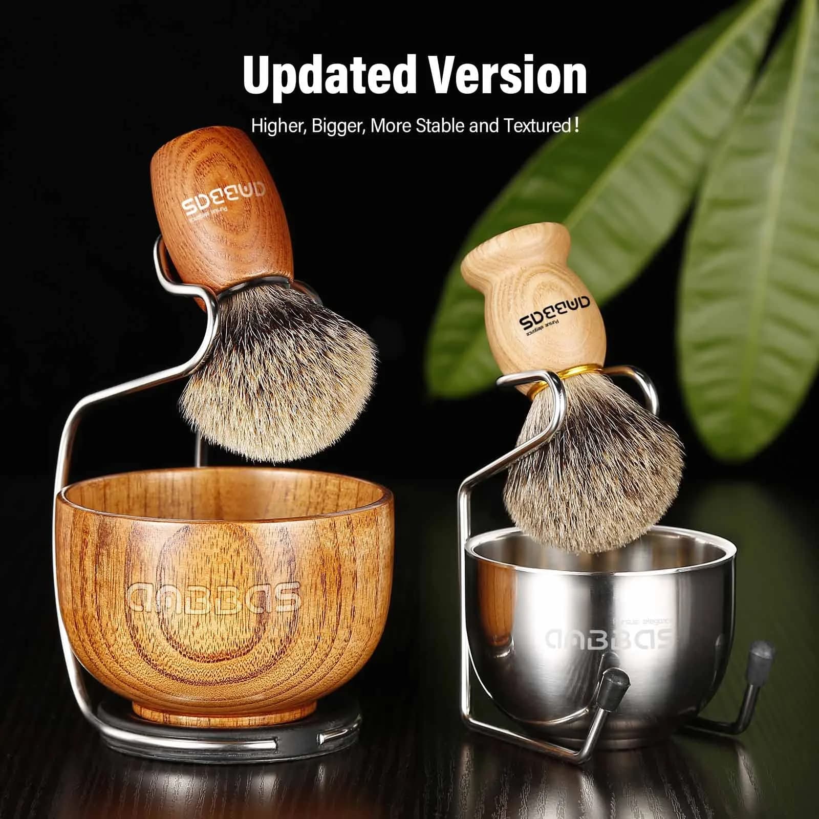 Anbbas 3-in-1 Badger Hair Shaving Brush Set with Stand and Lathering Bowl | Smooth Wet Shave for Men - view 2