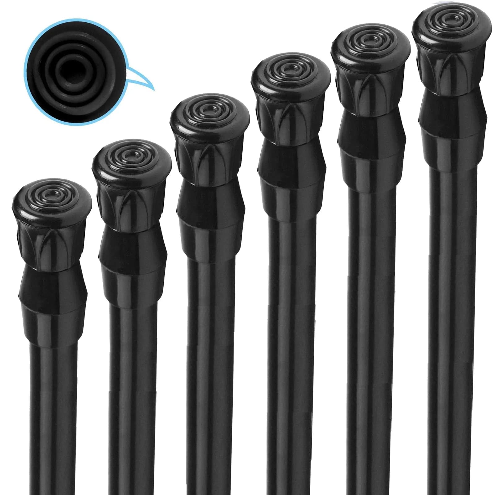 HILLHOME Small Tension Rod 15.7 in to 28 in | Adjustable Spring Curtain Rod for Windows & Cabinets — Black / 15.7" to 28"-6PCS